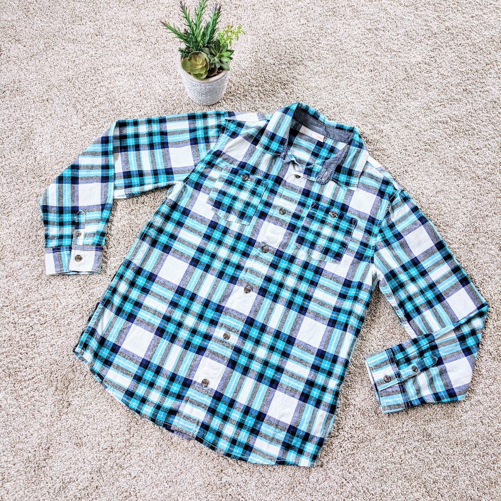 NWOT Gymboree Boy's Plaid Shirt 14 Blue